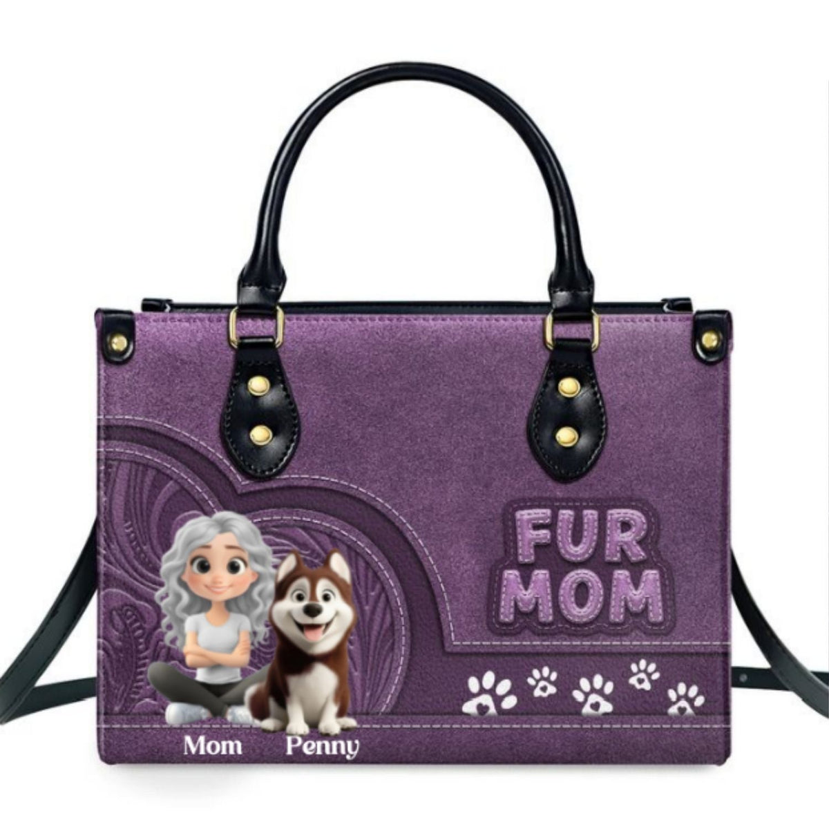 Chibi Cartoon Fur Mom - Personalized Leather Bag