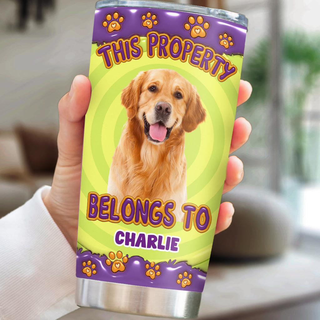 Custom Photo Christmas Birthday Gifts For Dog Lovers • This Property Belongs To Dogs Cartoon Photo - Personalized 3D Inflated Effect Tumbler