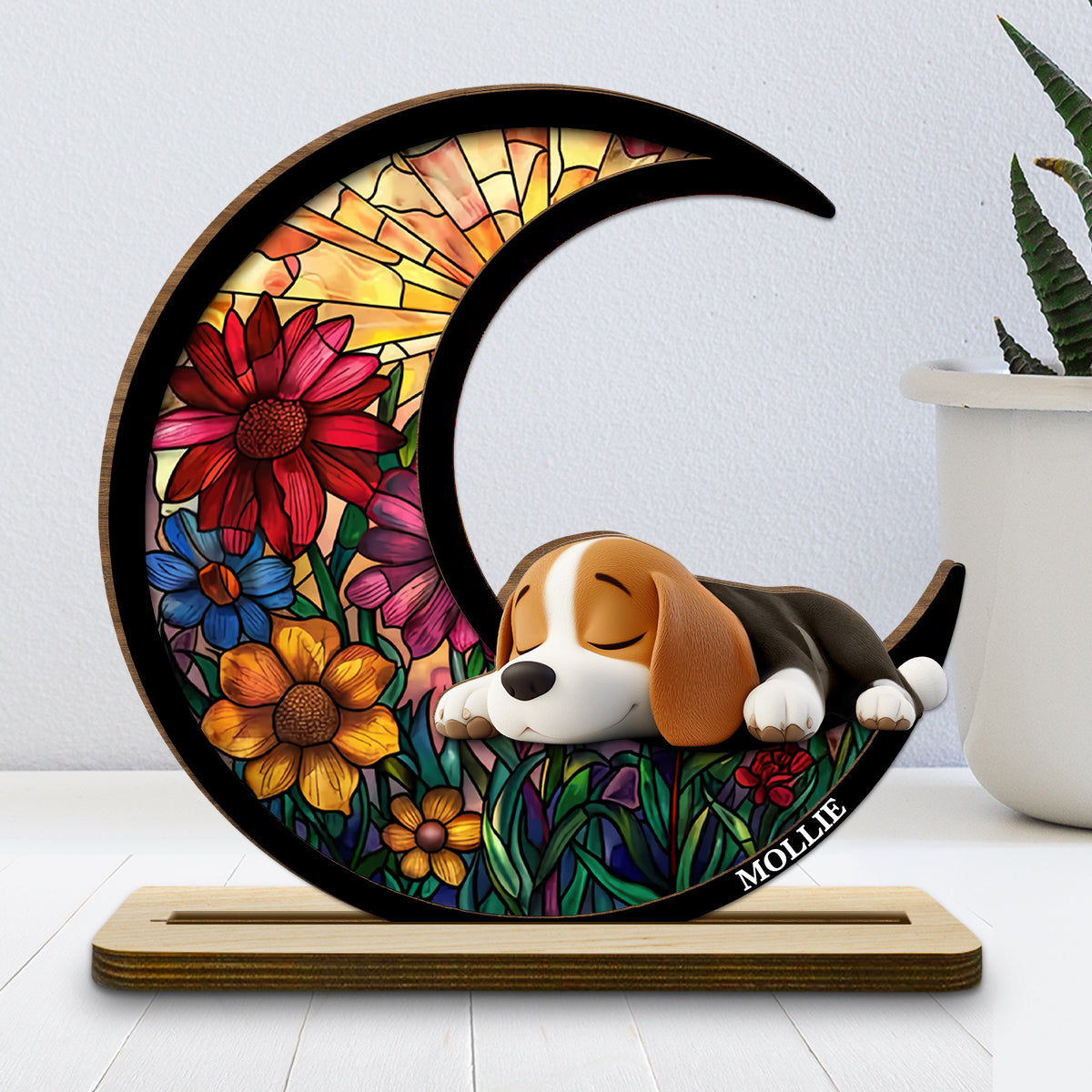 Dreaming Of Treats And Belly Rubs - Personalized 2-Layer Wood Plaque With Flat Base