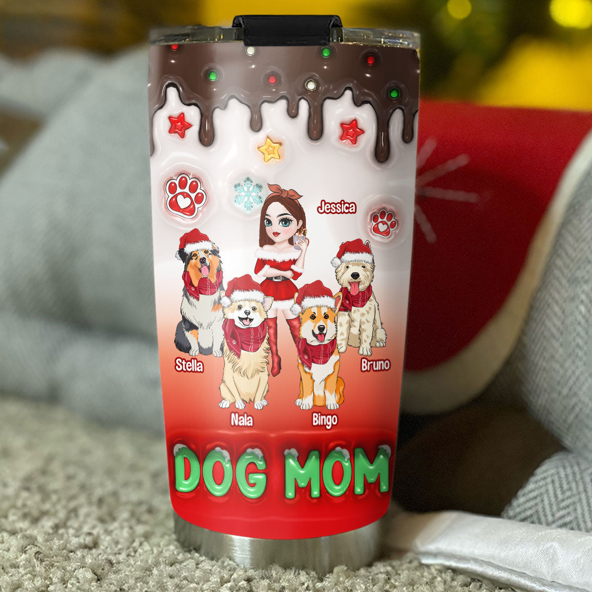 Custom Christmas Birthday Gifts For Pet Lovers • Dog Mom Standing - Personalized 3D Inflated Effect Tumbler