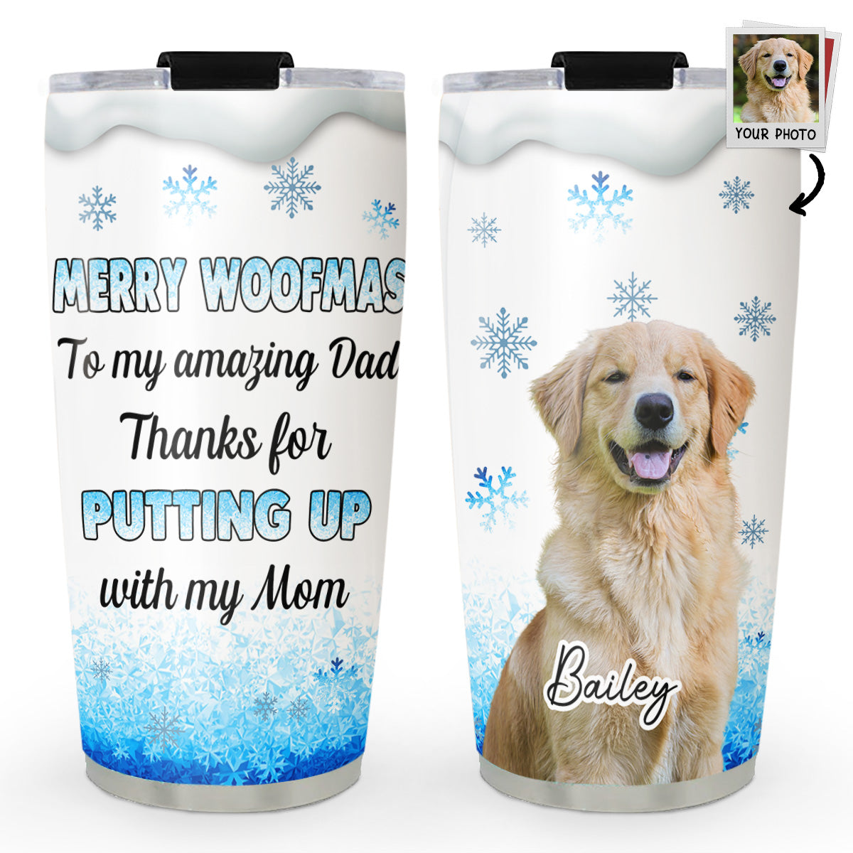 Custom Photo Christmas Birthday Gifts For Dog Lovers • Happy Woofmas Photo - Personalized Tumbler