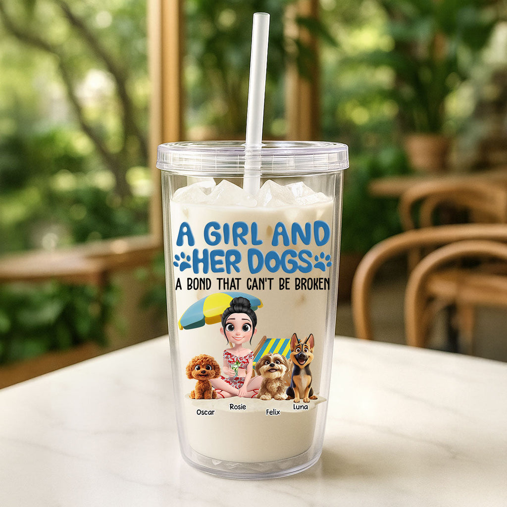 Custom Christmas Birthday Gifts For Dog Mom, Dog Lovers • A Girl And Her Dogs - Personalized 14oz Plastic Tumbler
