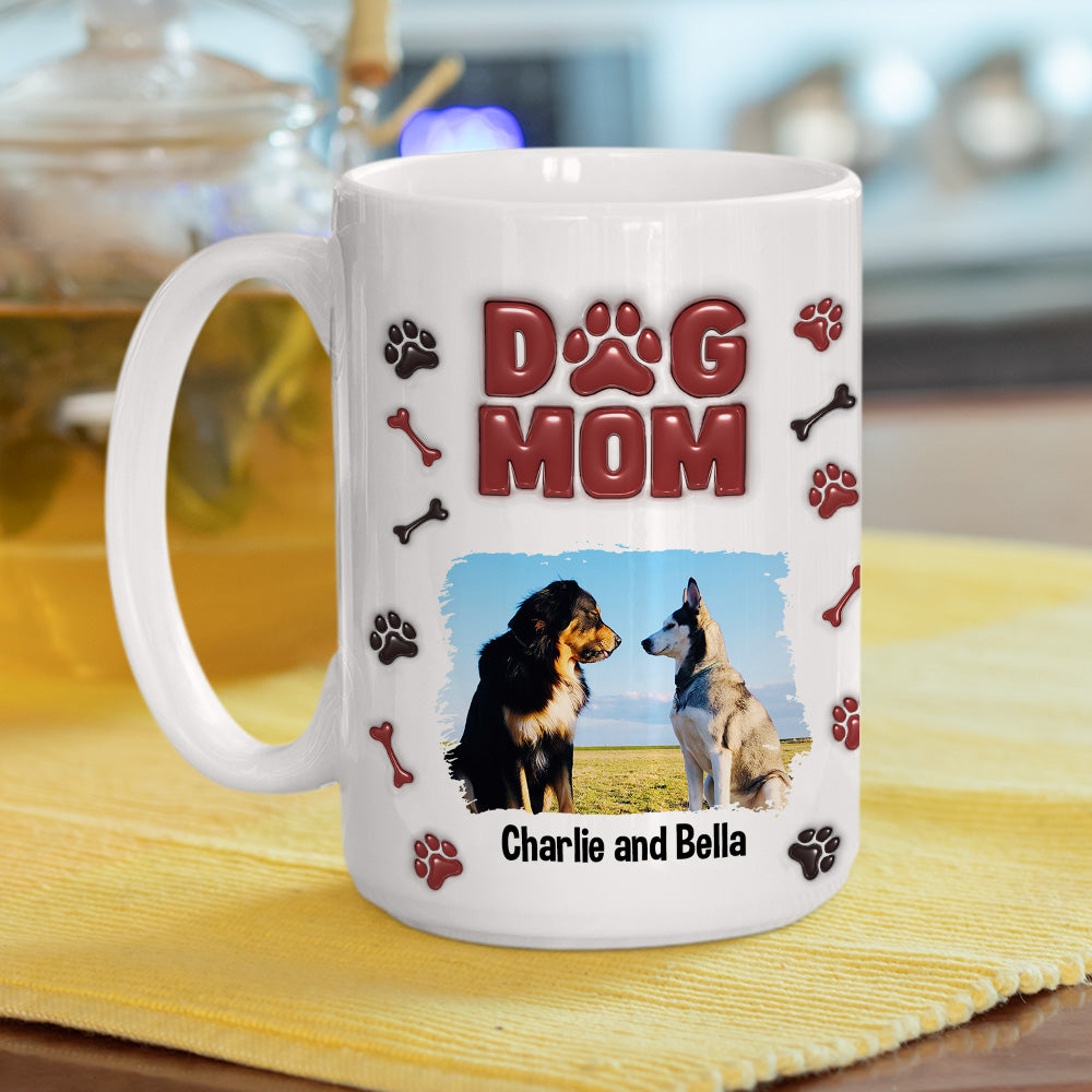 Custom Photo Christmas Birthday Gifts For Dog Mom, Dog Lovers • Lovely Dog Mama Photo - Personalized 3D Inflated Effect Mug
