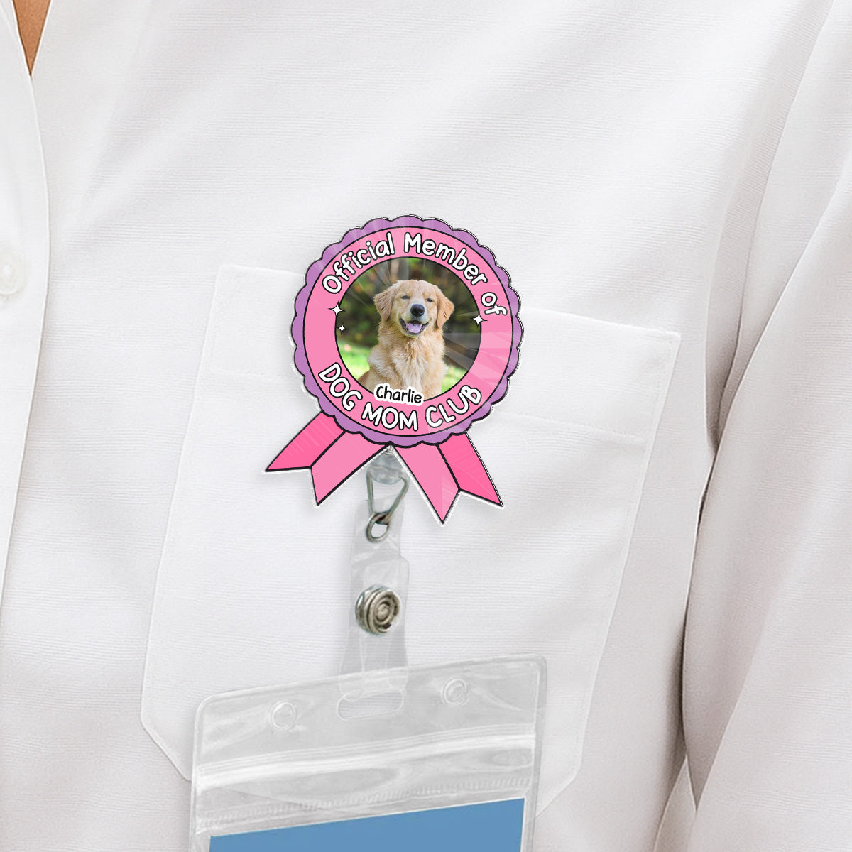 Custom Photo Funny Dog Mom Portrait ID Holder, For Graduation, Birthday • Official Member Photo - Personalized Acrylic Badge Reel