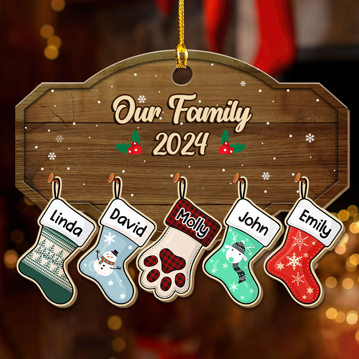 Family With Pet - Personalized Wood Ornament