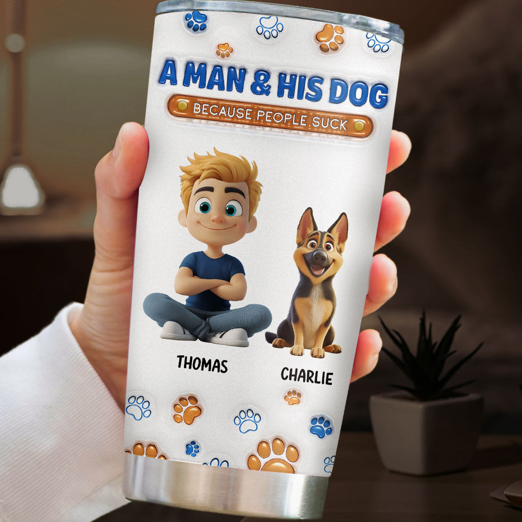 Custom Christmas Birthday Gifts For Dog Dad, Dog Lovers • A Gentleman And His Dog - Personalized 3D Inflated Effect Tumbler