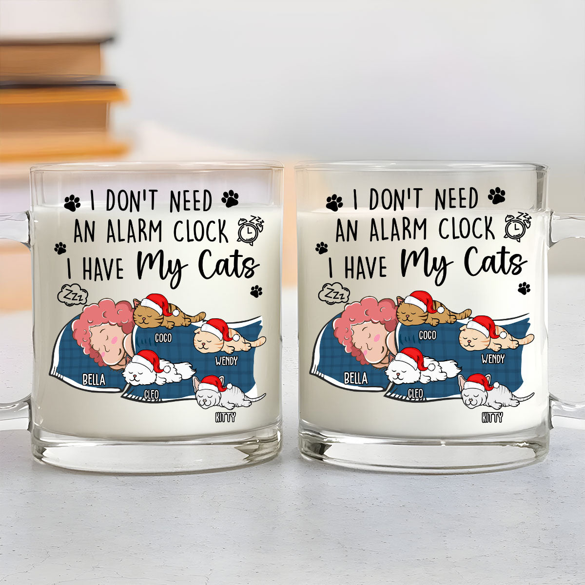 Custom Mother's day Birthday Gifts For Cat Mom, Cat Lovers • My Cat Alarm Clock - Personalized Glass Mug