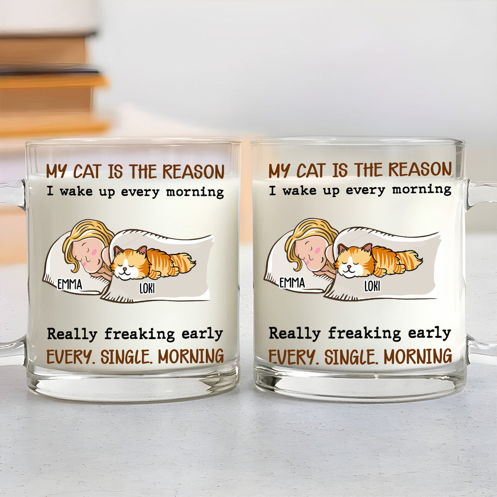 Custom Mother's day Birthday Gifts For Cat Mom, Cat Lovers • The Reason I Wake Up - Personalized Glass Mug