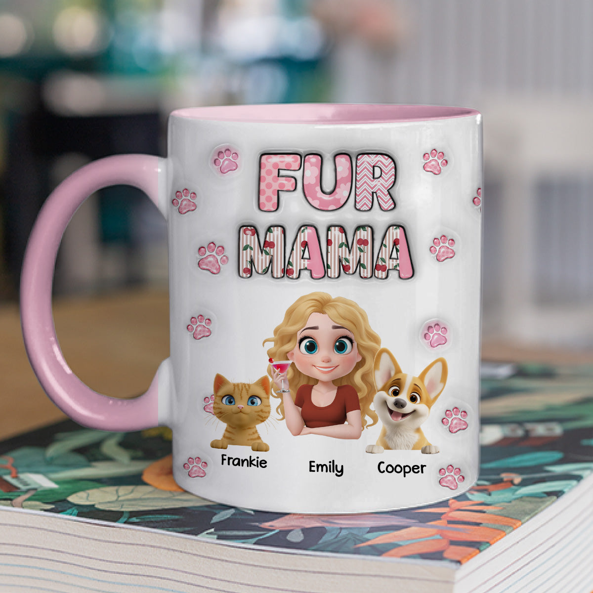 Custom Christmas Birthday Gifts For Pet Mom, Pet Lovers • Cherry On Top Of Us - Personalized 3D Inflated Effect Accent Mug
