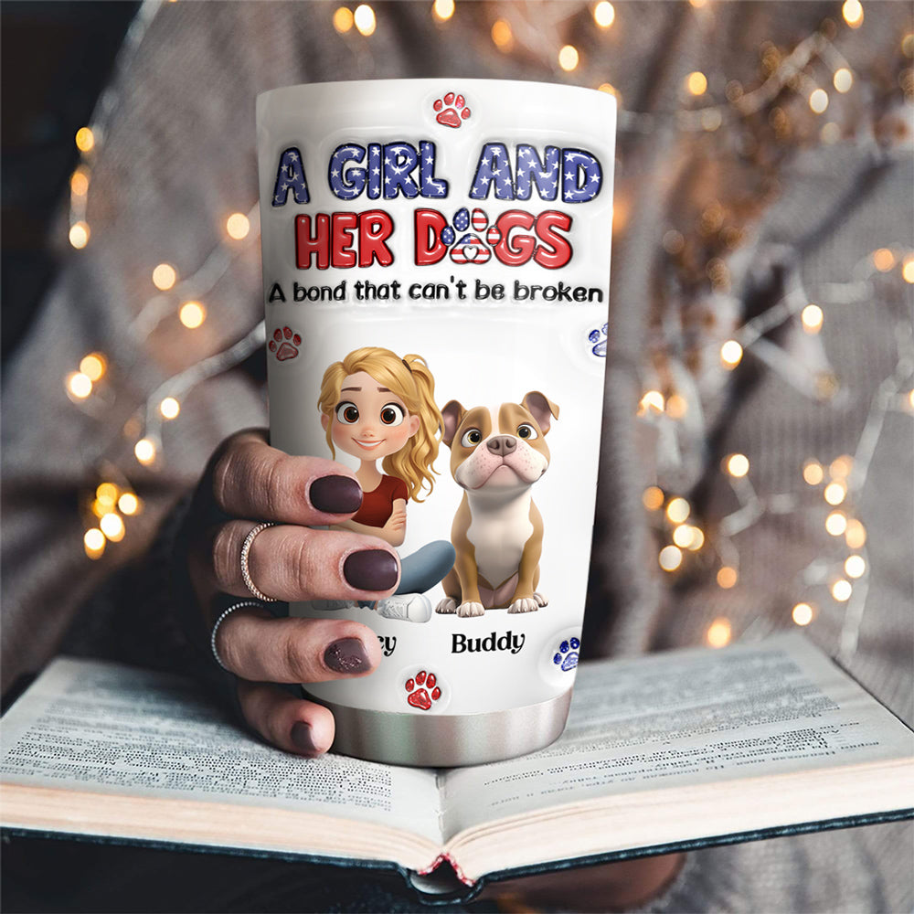 Custom Christmas Birthday Gifts For Dog Mom, Dog Lovers • A Girl And Her Dog American Ver - Personalized 3D Inflated Effect Tumbler