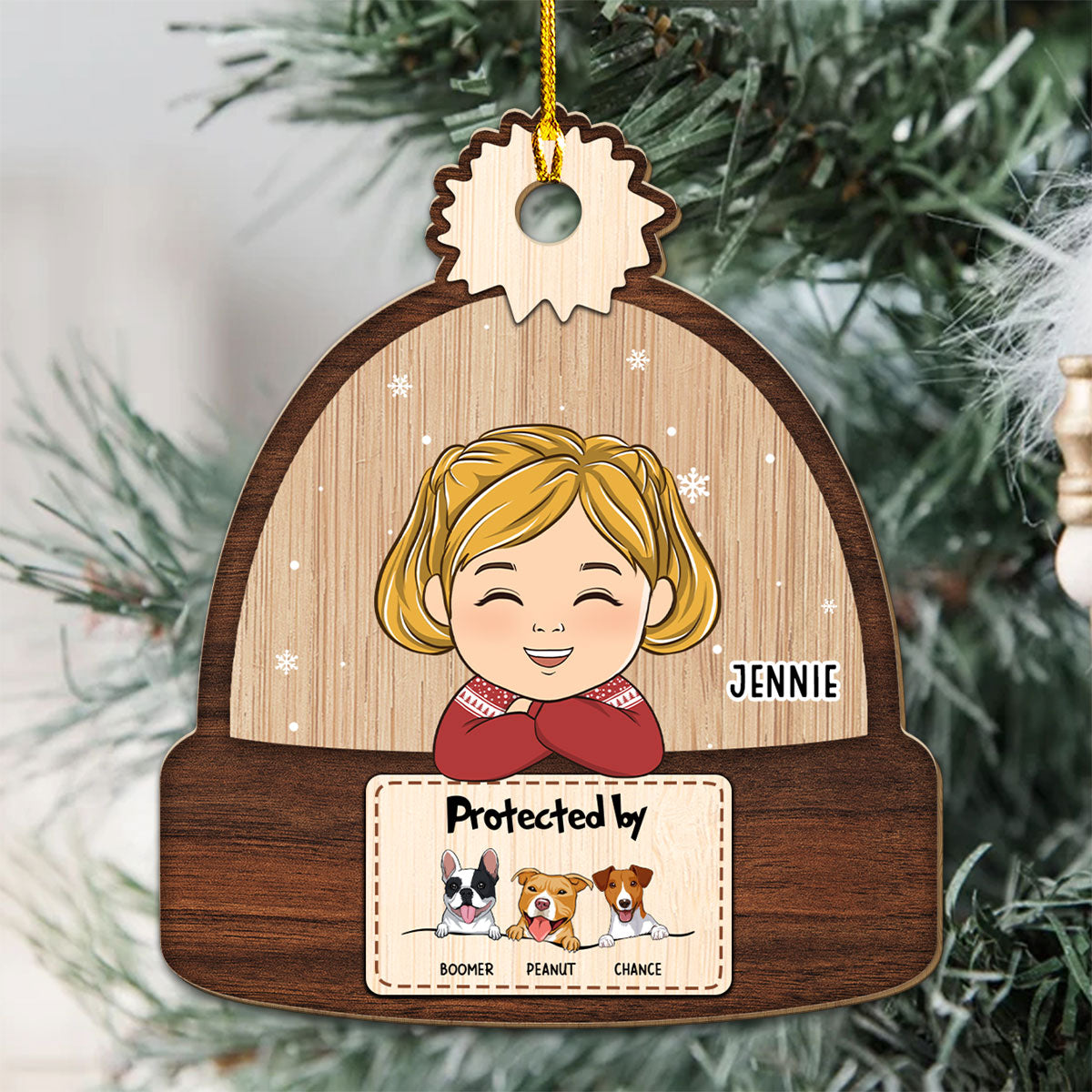 Protected By - Personalized Wood Ornament