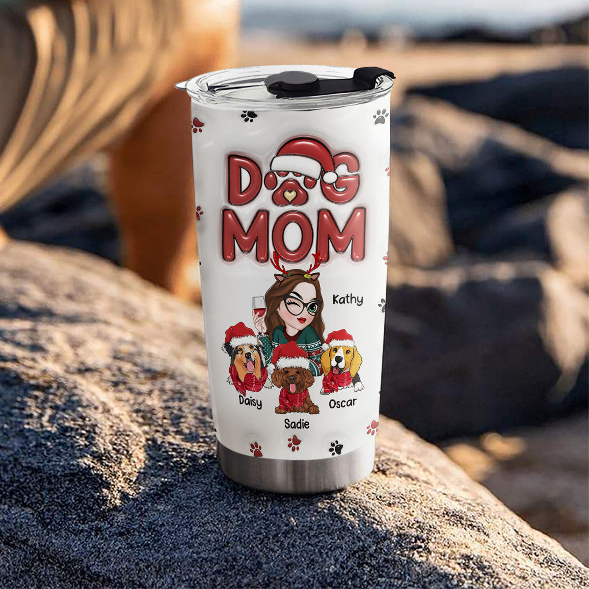 Custom Mother's day Birthday Gifts For Pet Mom, Pet Lovers • Lovely Dog Mom Christmas - Personalized 3D Inflated Effect Tumbler