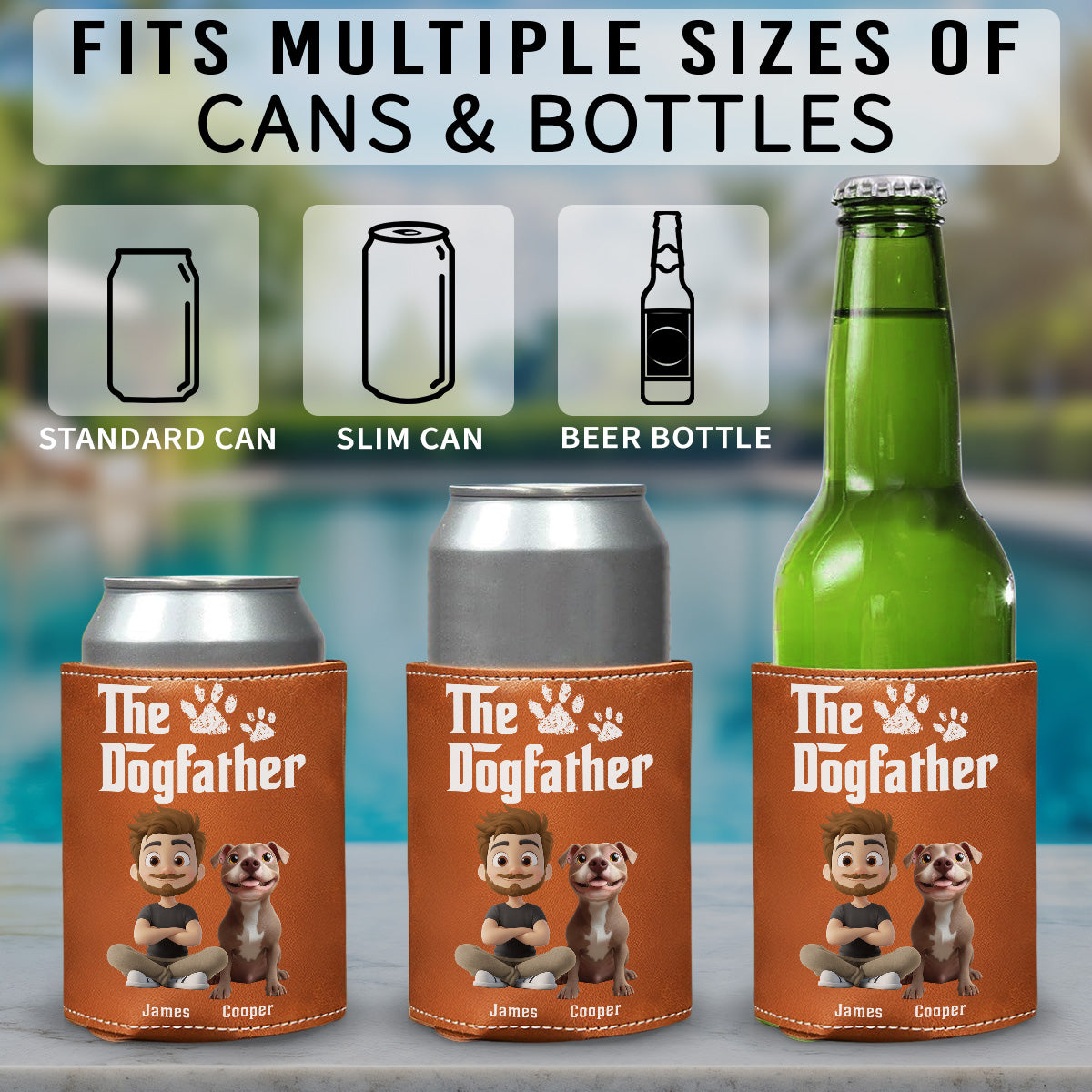 Cool Dog Father - Personalized Leather Can Cooler Holder