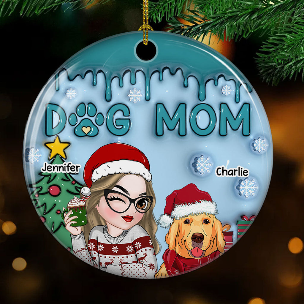 Lovely Dog Mom - Personalized 3D Inflated Effect Ceramic Ornament