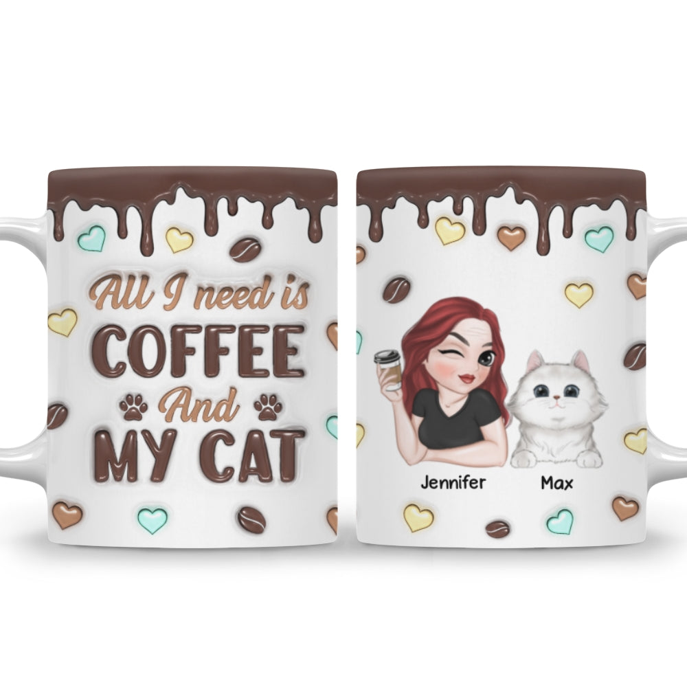 Custom Christmas Birthday Gifts For Cat Lovers • Coffee And Cat - Personalized 3D Inflated Effect Mug