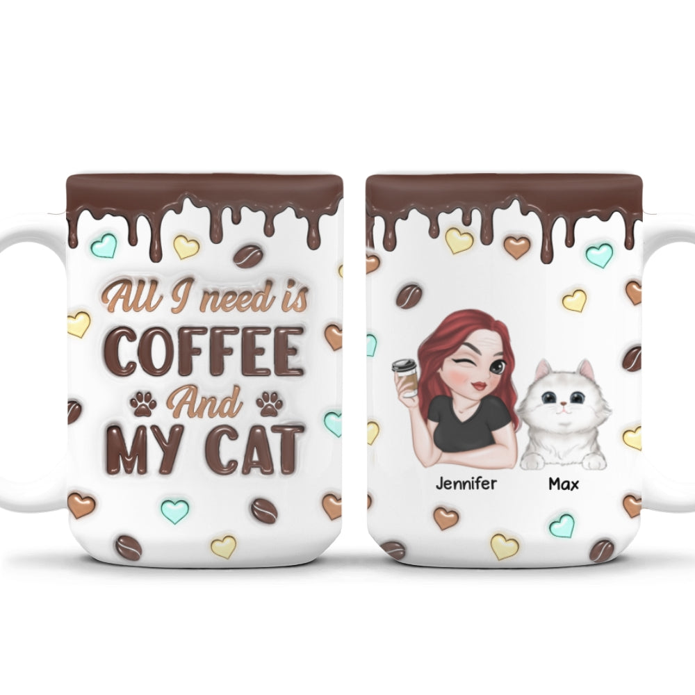 Custom Christmas Birthday Gifts For Cat Lovers • Coffee And Cat - Personalized 3D Inflated Effect Mug