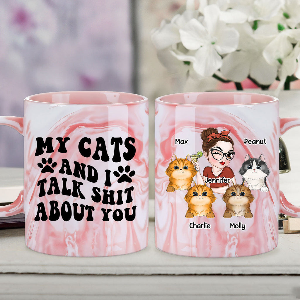 Custom Christmas Birthday Gifts For Pet Lovers • Talk Shit About Human - Personalized Pink Marble Mug