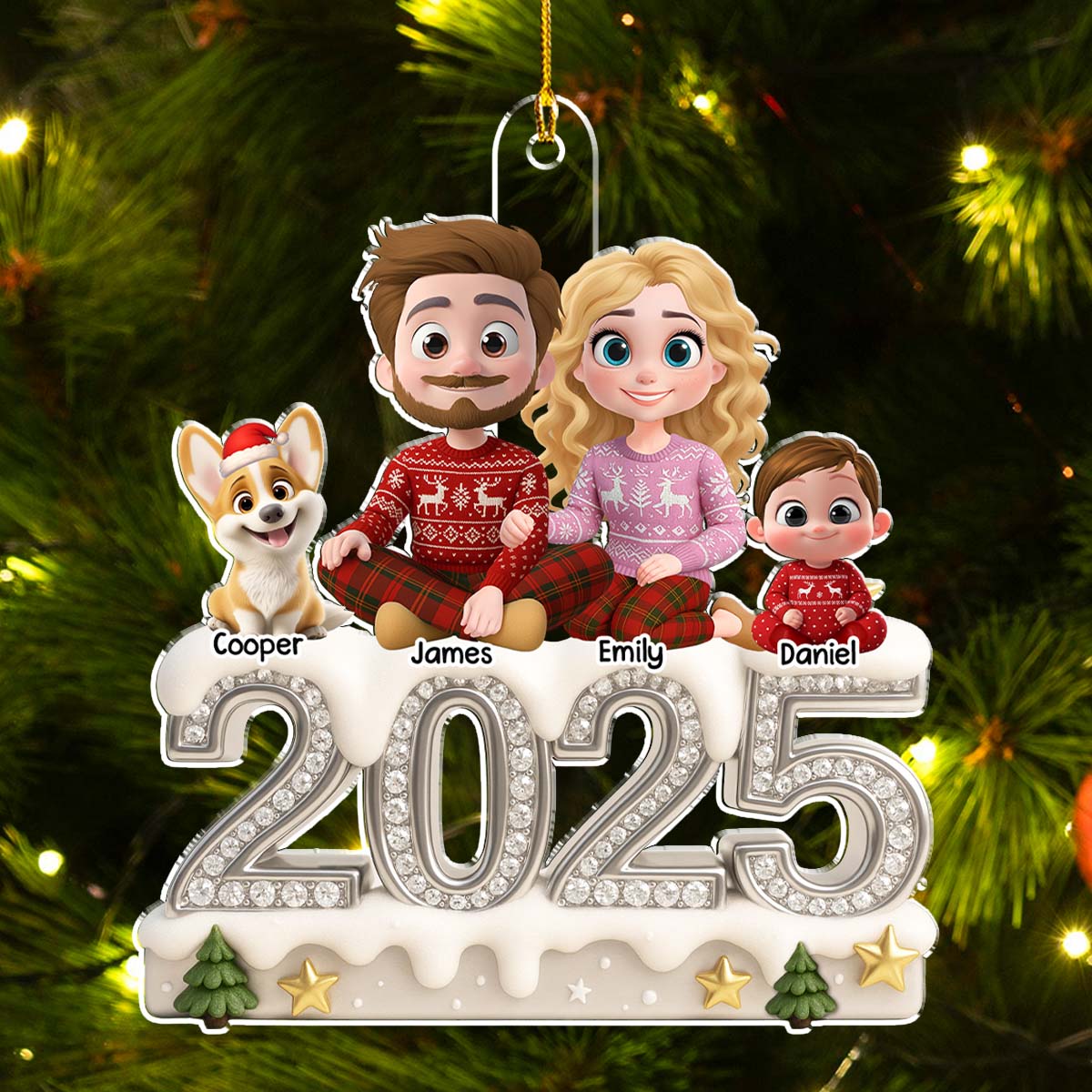Custom Christmas Decor Home Birthday Gifts For Dog Lovers • Family Love Never Fades Away - Personalized 3D Effect Acrylic Ornament