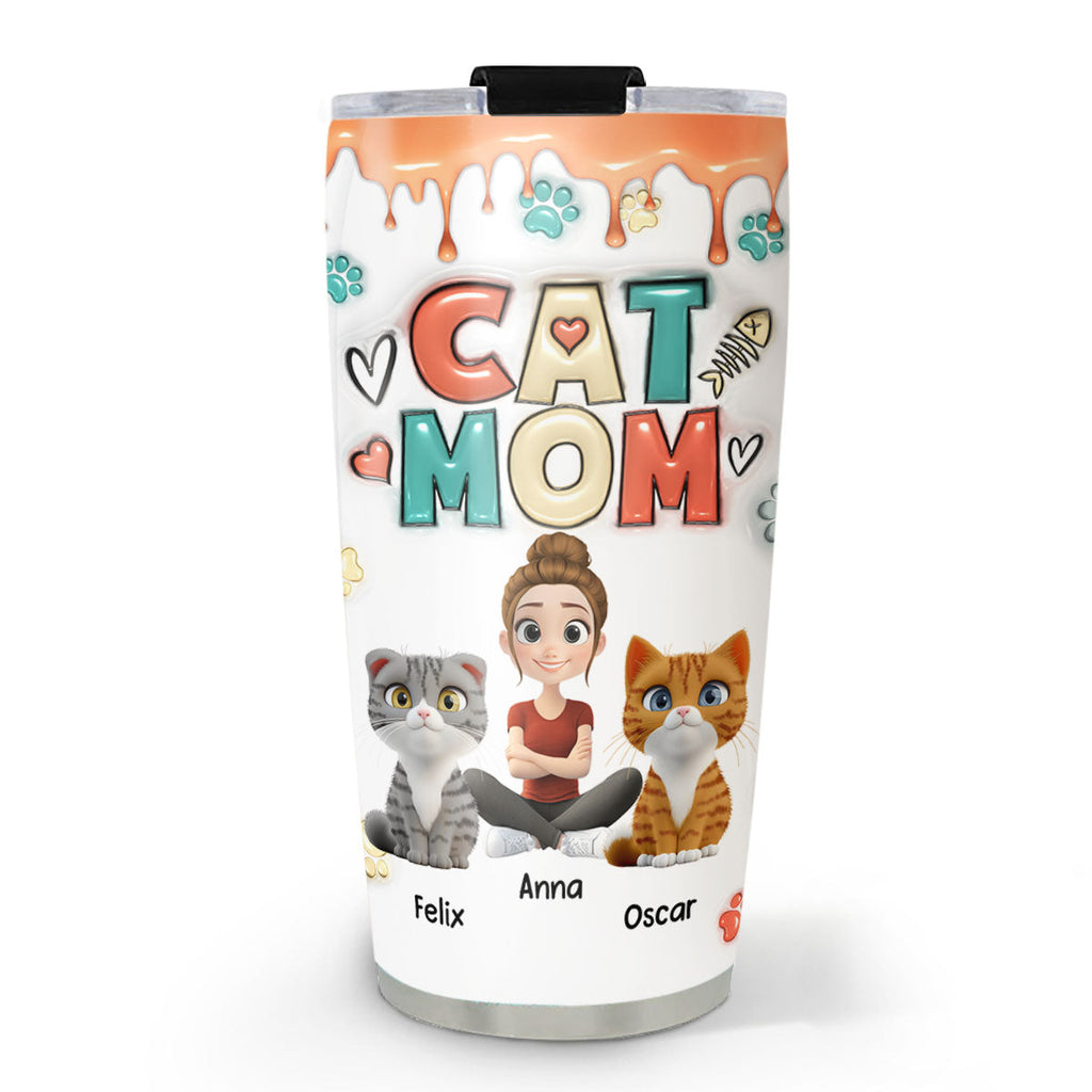 Custom Christmas Birthday Gifts For Cat Mom, Cat Lovers • Cute Mom Of Cats - Personalized 3D Inflated Effect Tumbler
