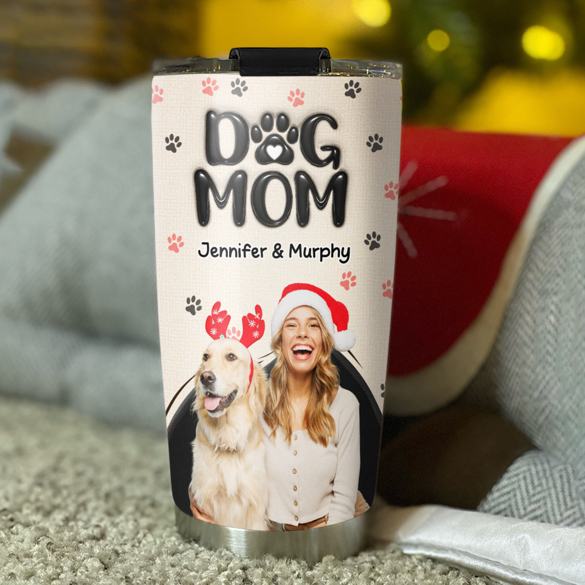 Custom Photo Christmas Birthday Gifts For Dog Mom, Dog Lovers • Mom Love You The Most Photo - Personalized 3D Inflated Effect Tumbler
