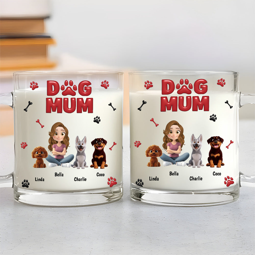 Custom Christmas Birthday Gifts For Dog Mom, Dog Lovers • Lovely Dog Mama - Personalized 3D Inflated Effect Glass Mug