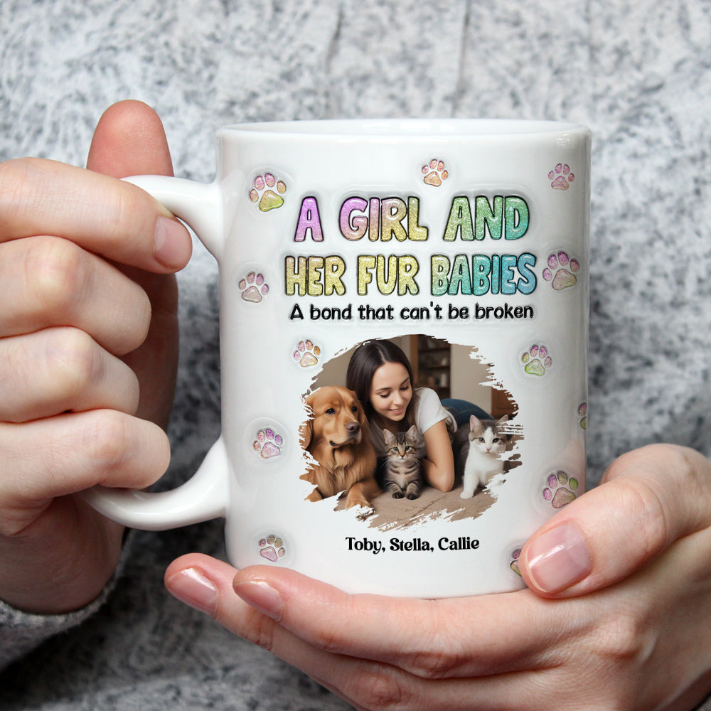 Custom Photo Christmas Birthday Gifts For Dog Mom, Dog Lovers • A Girl And Her Fur Babies Photo - Personalized 3D Inflated Effect Mug