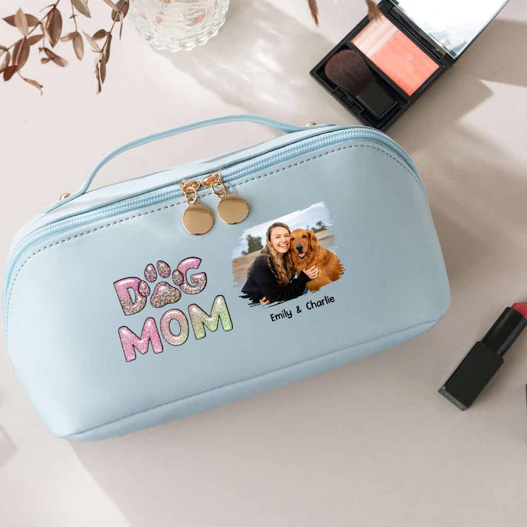 Dog Mom Lovely Chibi - Personalized Leather Makeup Bag