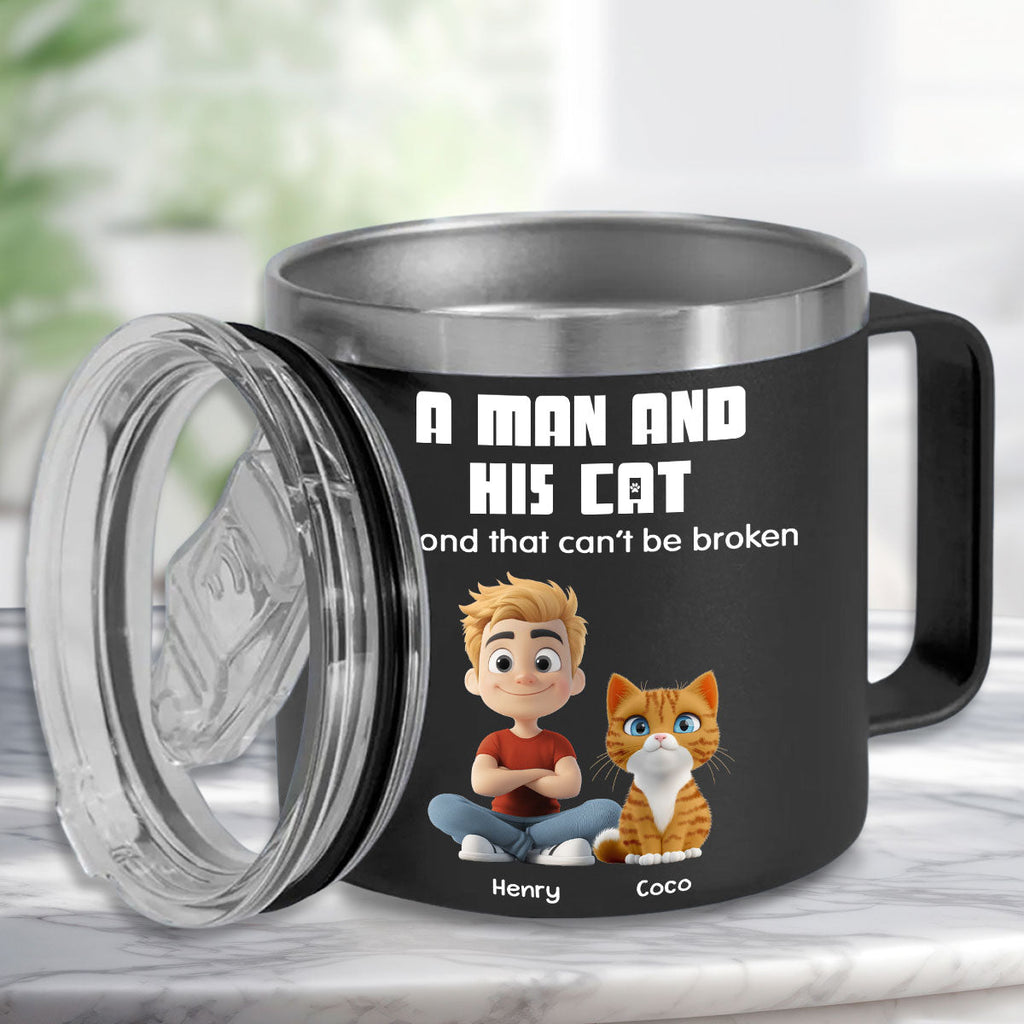 Custom Father's day Birthday Gifts For Cat Dad, Cat Lovers • Best Dad Ever Cat Ver - Personalized 14oz Stainless Steel Tumbler With Handle