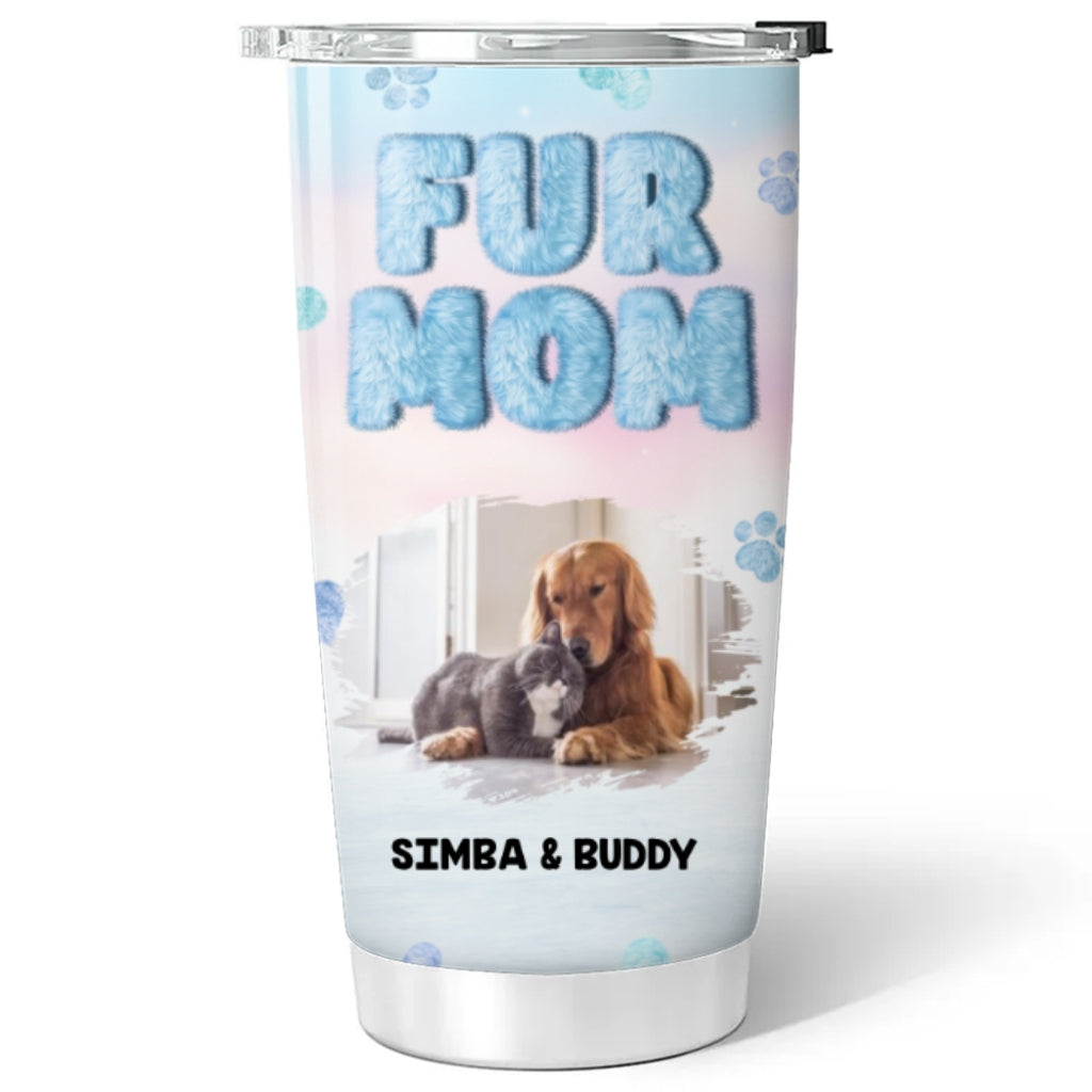 Custom Photo Christmas Birthday Gifts For Pet Mom, Pet Lovers • Fluffy Fur Mom Photo - Personalized Tumbler