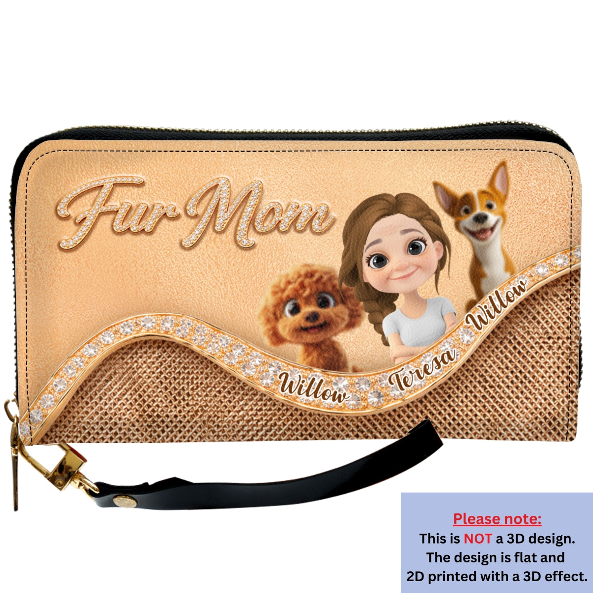 Gold Chibi Pet Mom - Personalized Leather Wallet