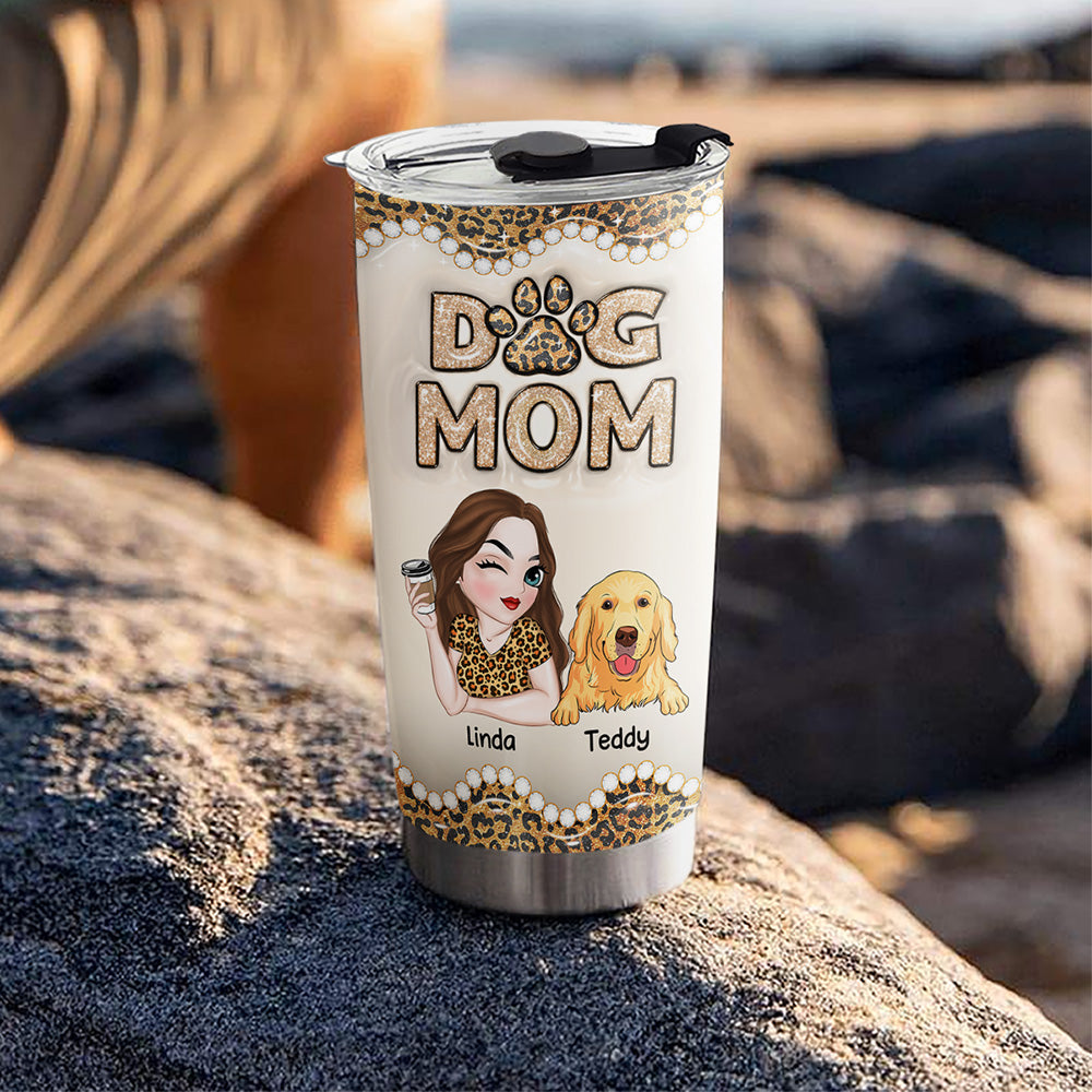 Custom Christmas Birthday Gifts For Dog Mom, Dog Lovers • This Is My Dog Mom - Personalized 3D Inflated Effect Tumbler