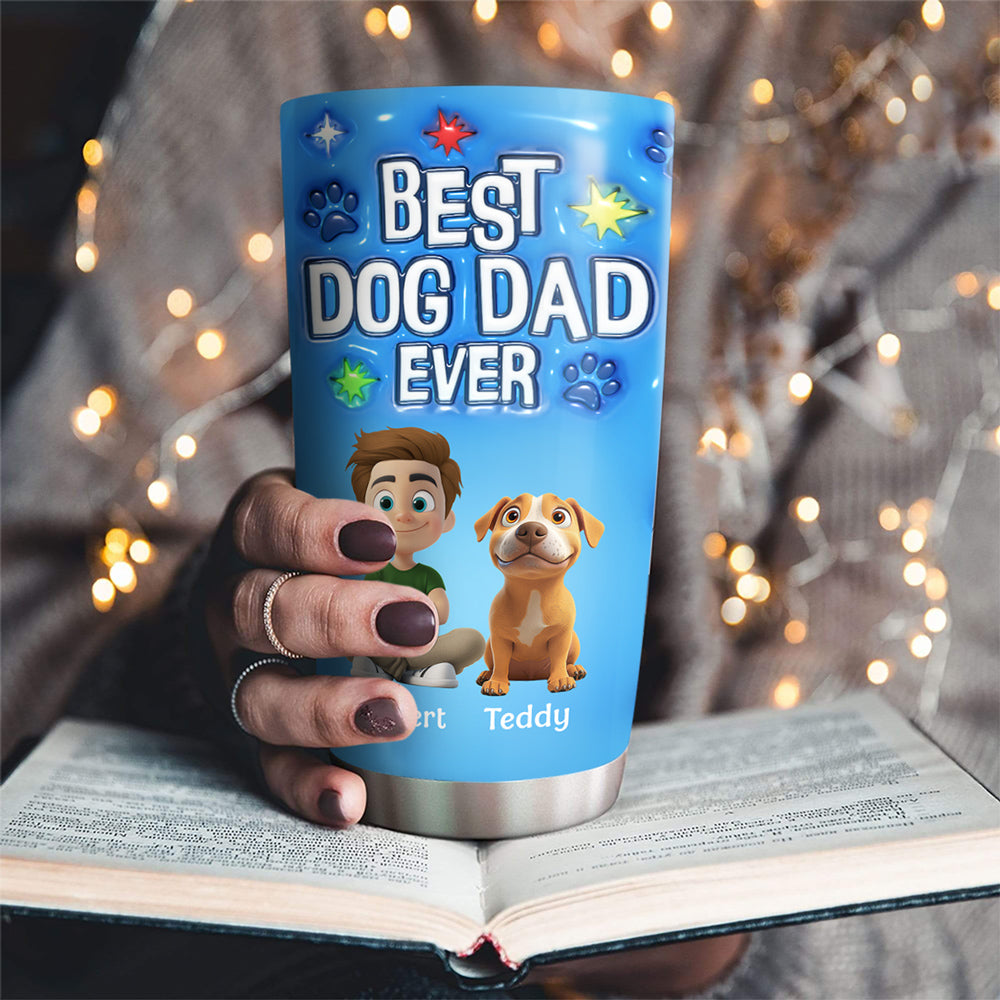 Custom Christmas Birthday Gifts For Dog Dad, Dog Lovers • Dog Dad Power - Personalized 3D Inflated Effect Tumbler