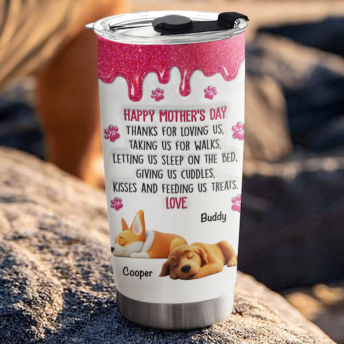 Custom Mother's day Birthday Gifts For Dog Mom, Dog Lovers • Thanks For Loving Me Mom - Personalized 3D Inflated Effect Tumbler