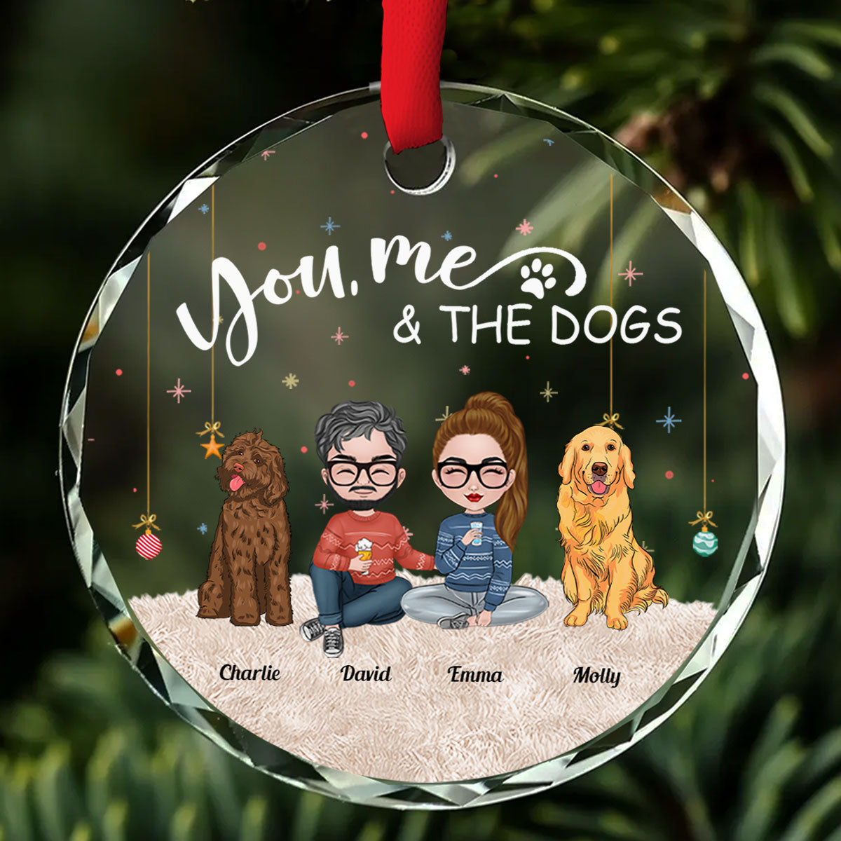 You Me And The Pet - Personalized Glass Ornament