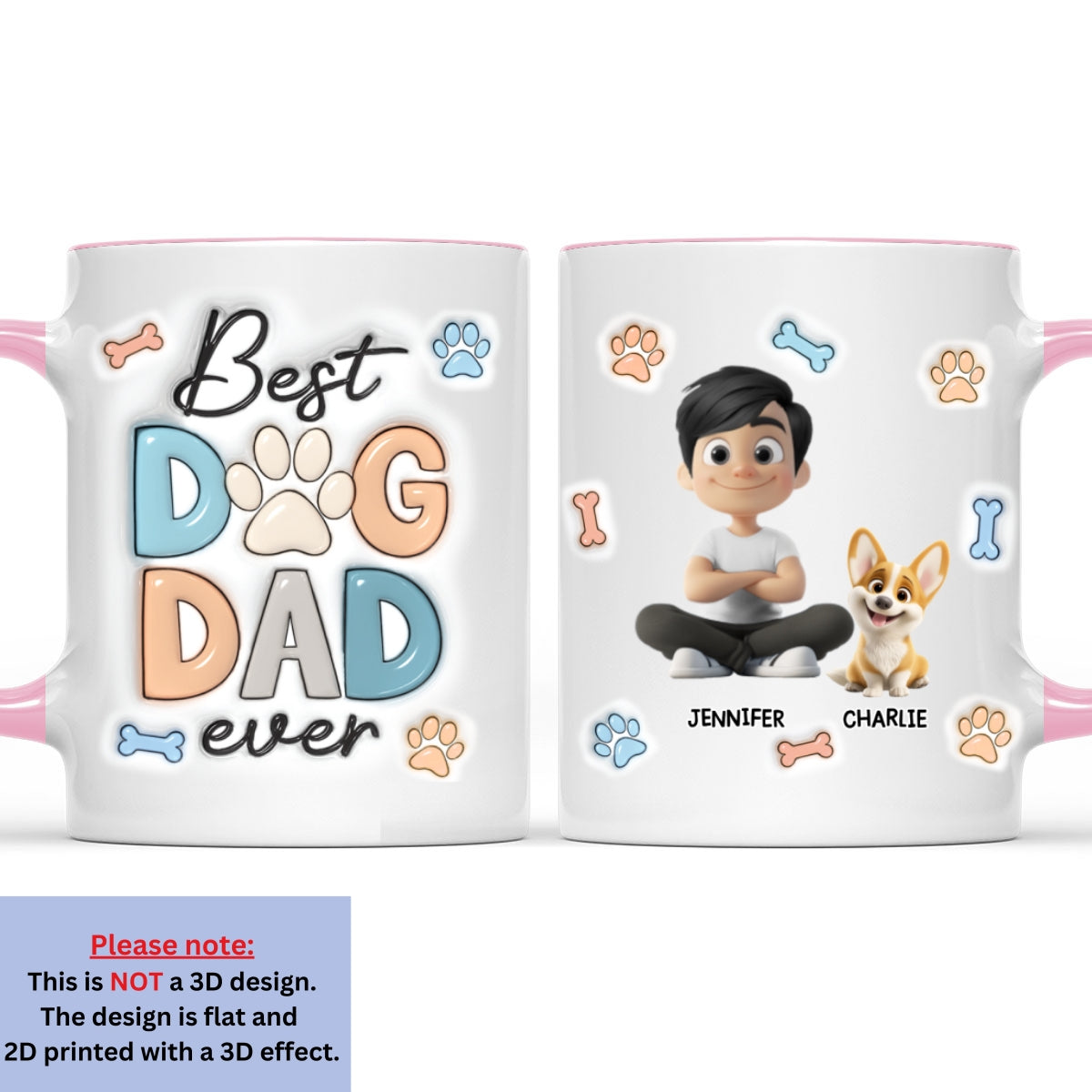 Custom Father's day Birthday Gifts For Dog Dad, Dog Lovers • Best Dog Dad - Personalized 3D Inflated Effect Accent Mug