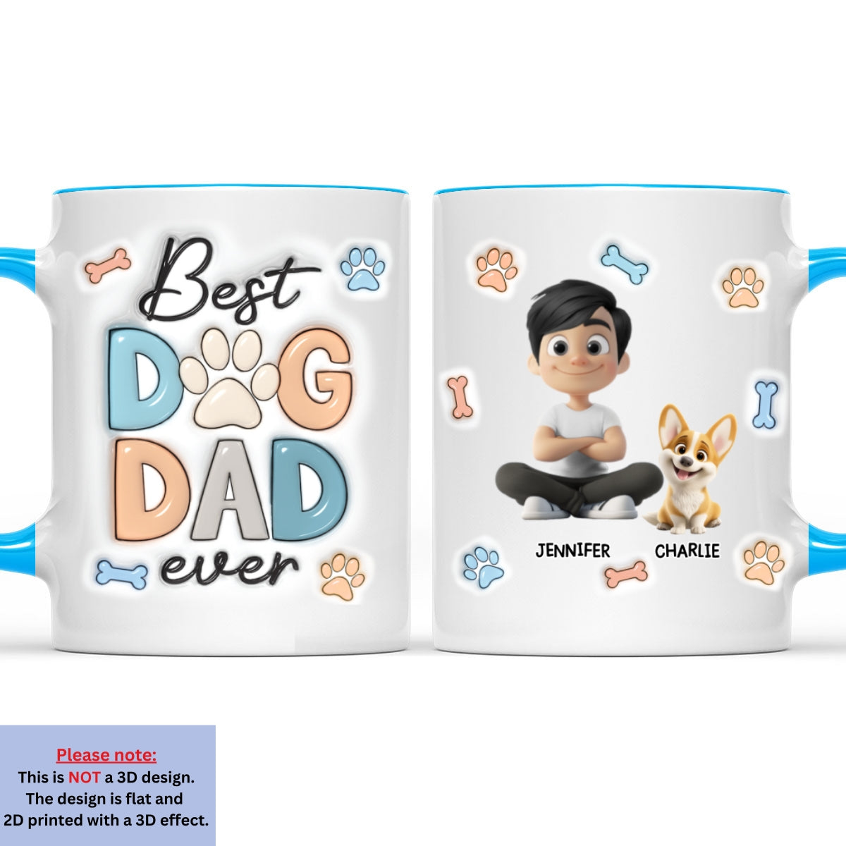 Custom Father's day Birthday Gifts For Dog Dad, Dog Lovers • Best Dog Dad - Personalized 3D Inflated Effect Accent Mug