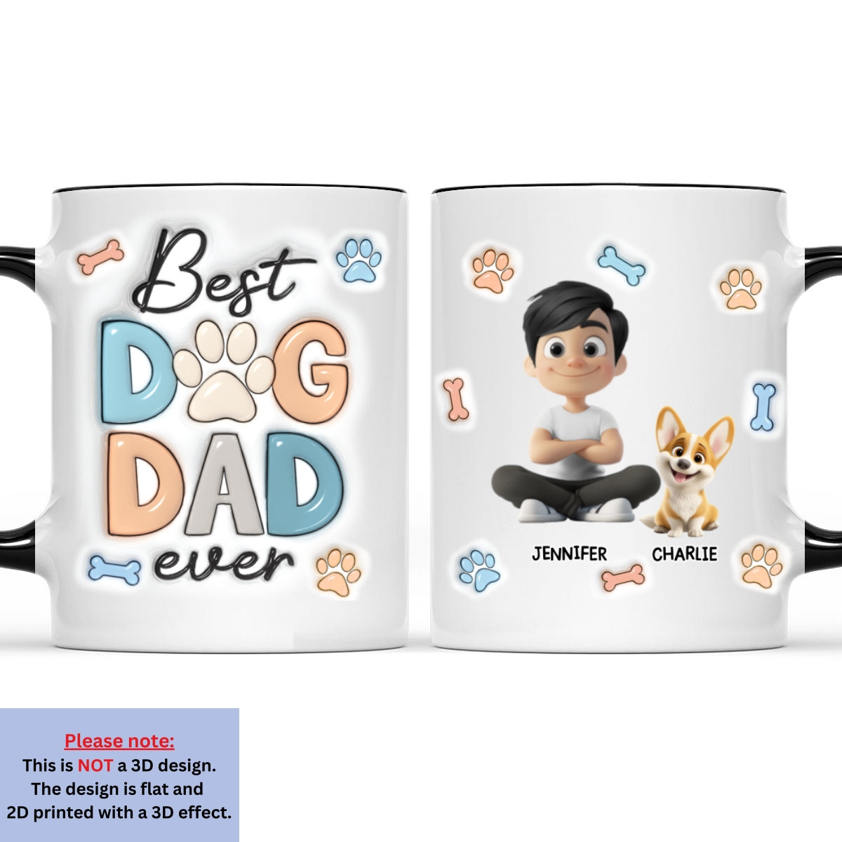 Custom Father's day Birthday Gifts For Dog Dad, Dog Lovers • Best Dog Dad - Personalized 3D Inflated Effect Accent Mug