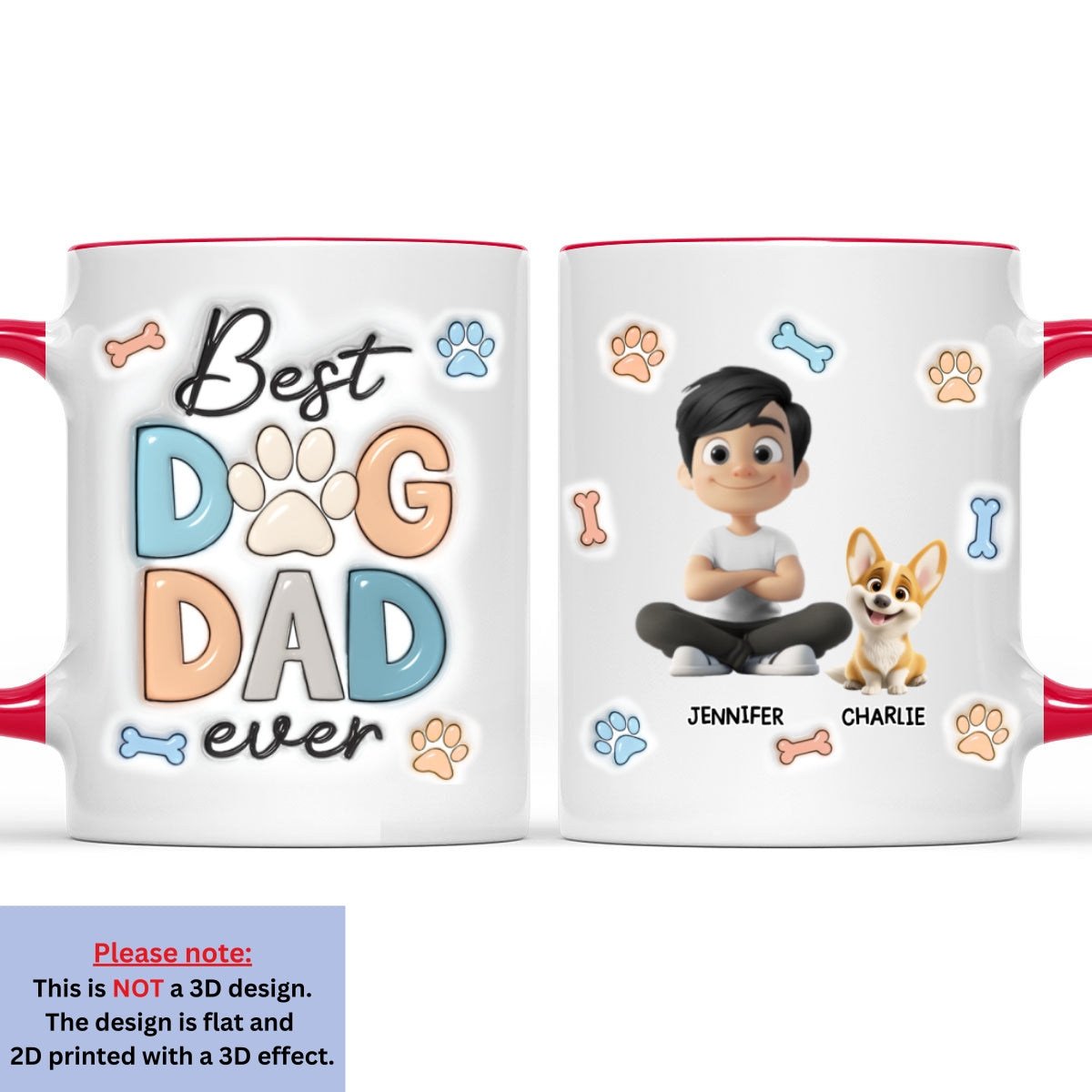 Custom Father's day Birthday Gifts For Dog Dad, Dog Lovers • Best Dog Dad - Personalized 3D Inflated Effect Accent Mug