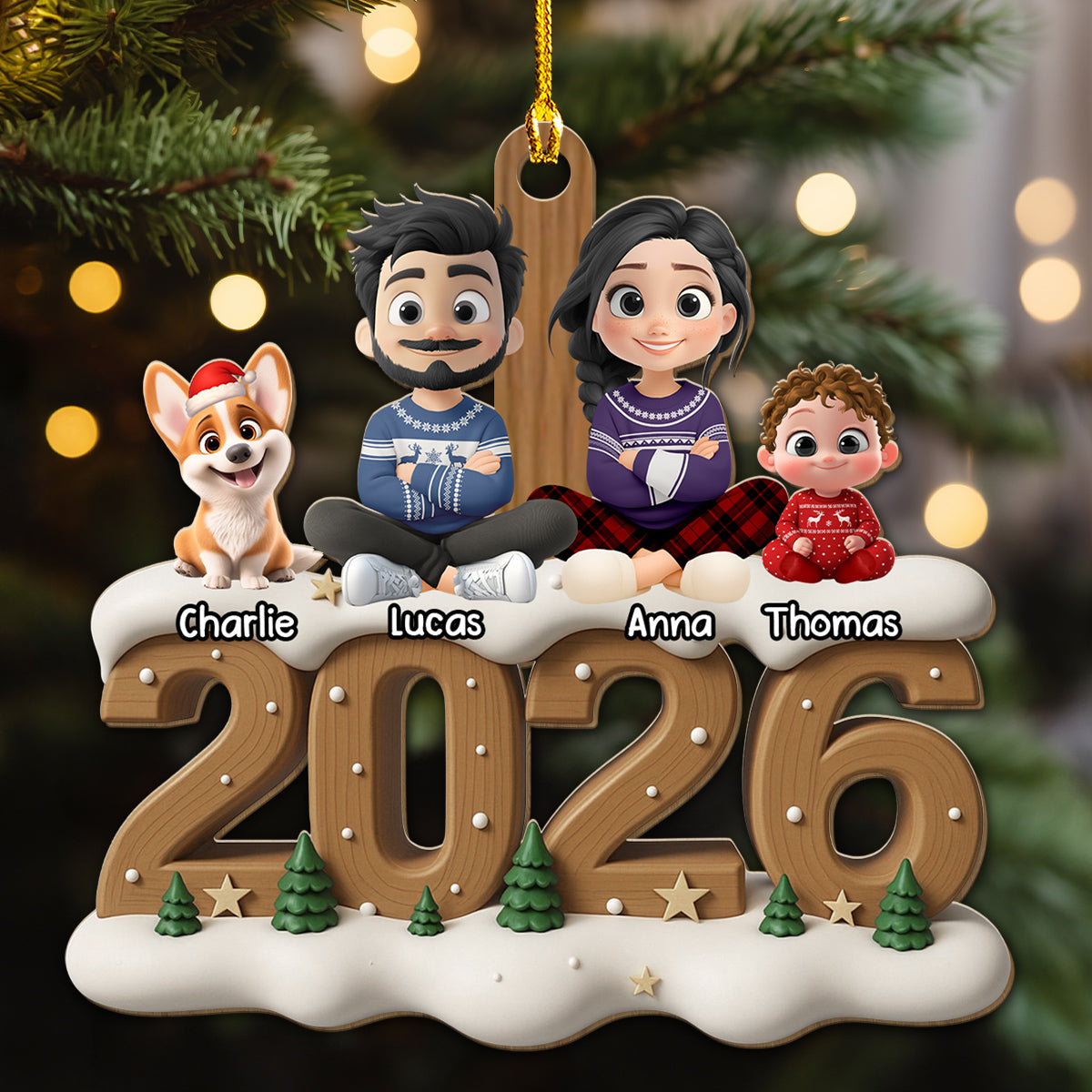 Custom Christmas Family Dog Dad And Mom • From Next Year Onwards - Personalized 3D Effect Wood Ornament