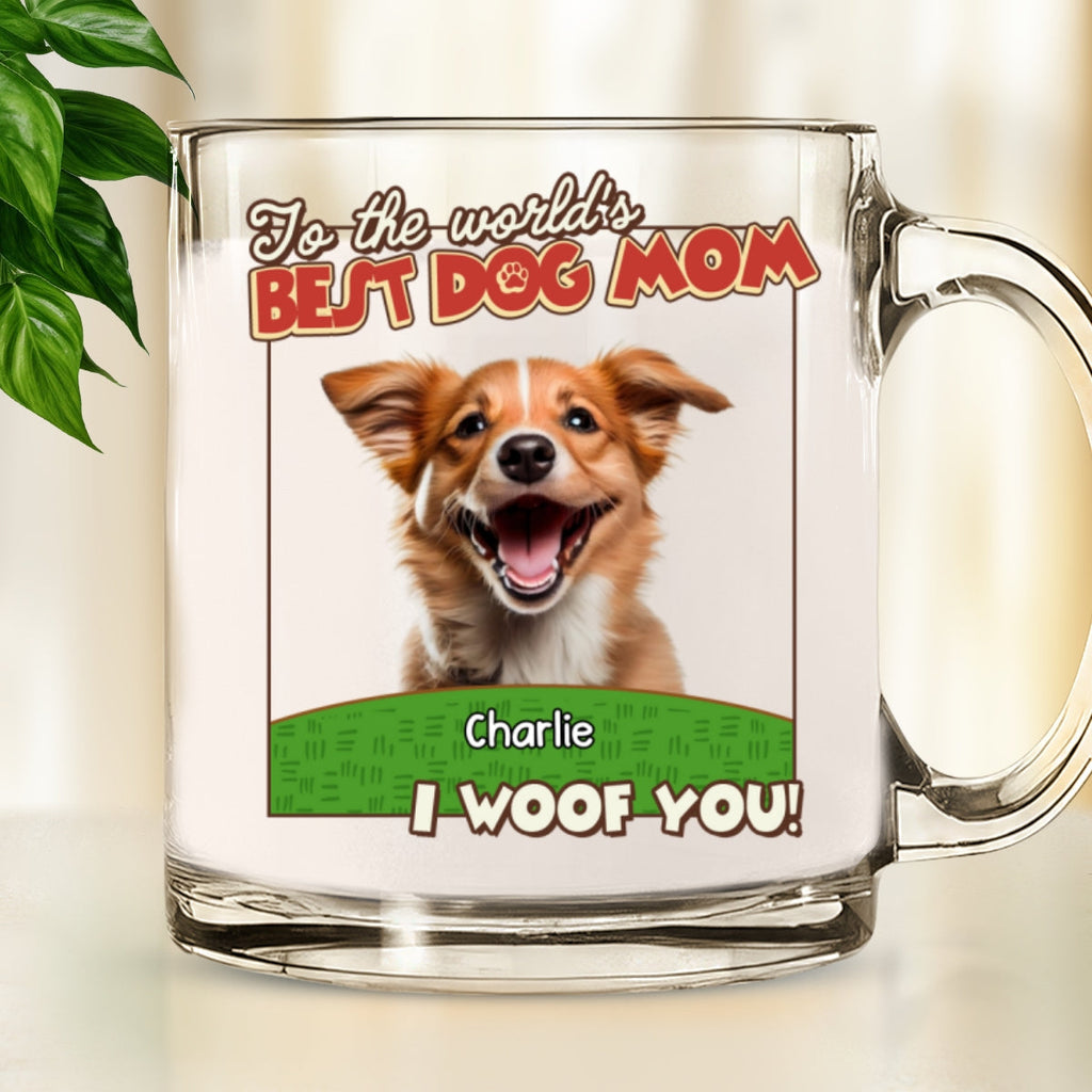 Custom Photo Mother's day Birthday Gifts For Dog Mom, Dog Lovers • We Woof You Dog Mom Dad Cartoon Photo - Personalized Glass Mug
