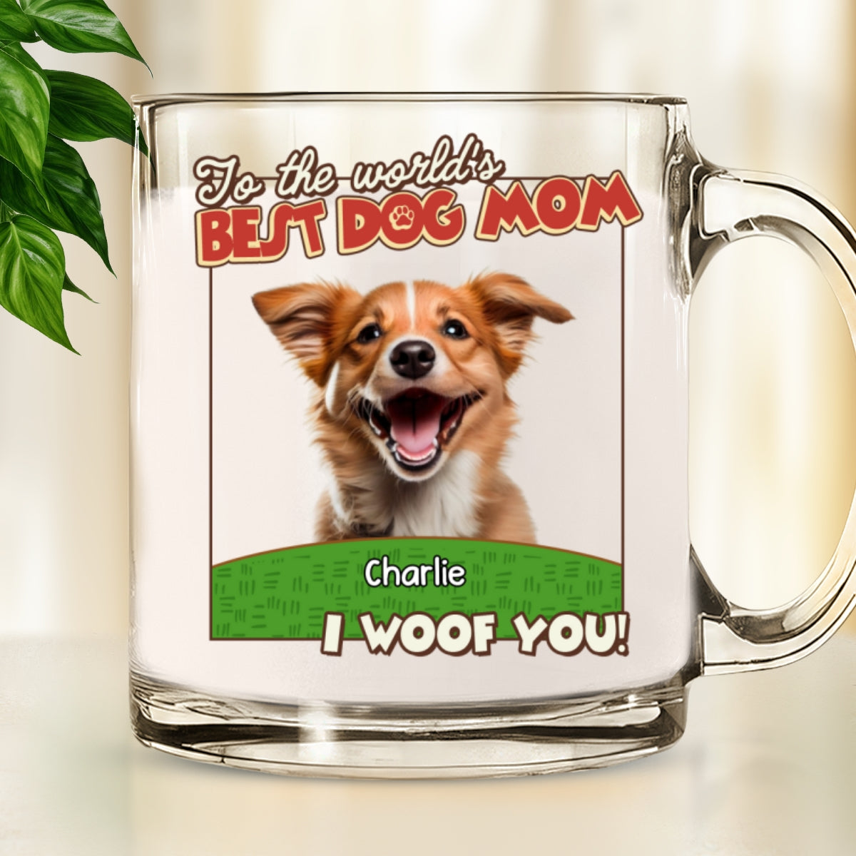 Custom Photo Mother's day Birthday Gifts For Dog Mom, Dog Lovers • We Woof You Dog Mom Dad Cartoon Photo - Personalized Glass Mug