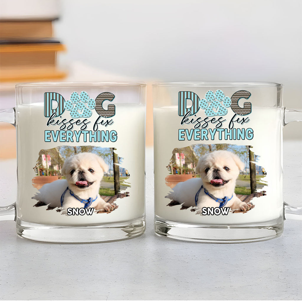 Custom Photo Christmas Birthday Gifts For Dog Lovers • Dog Kisses Above All Photo - Personalized Glass Mug