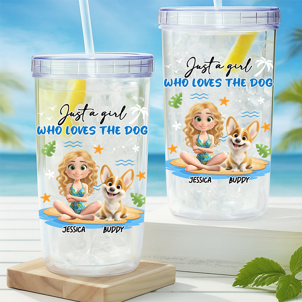 Custom Christmas Birthday Gifts For Dog Mom, Dog Lovers • A Girl Who Loves Dog - Personalized 14oz Plastic Tumbler
