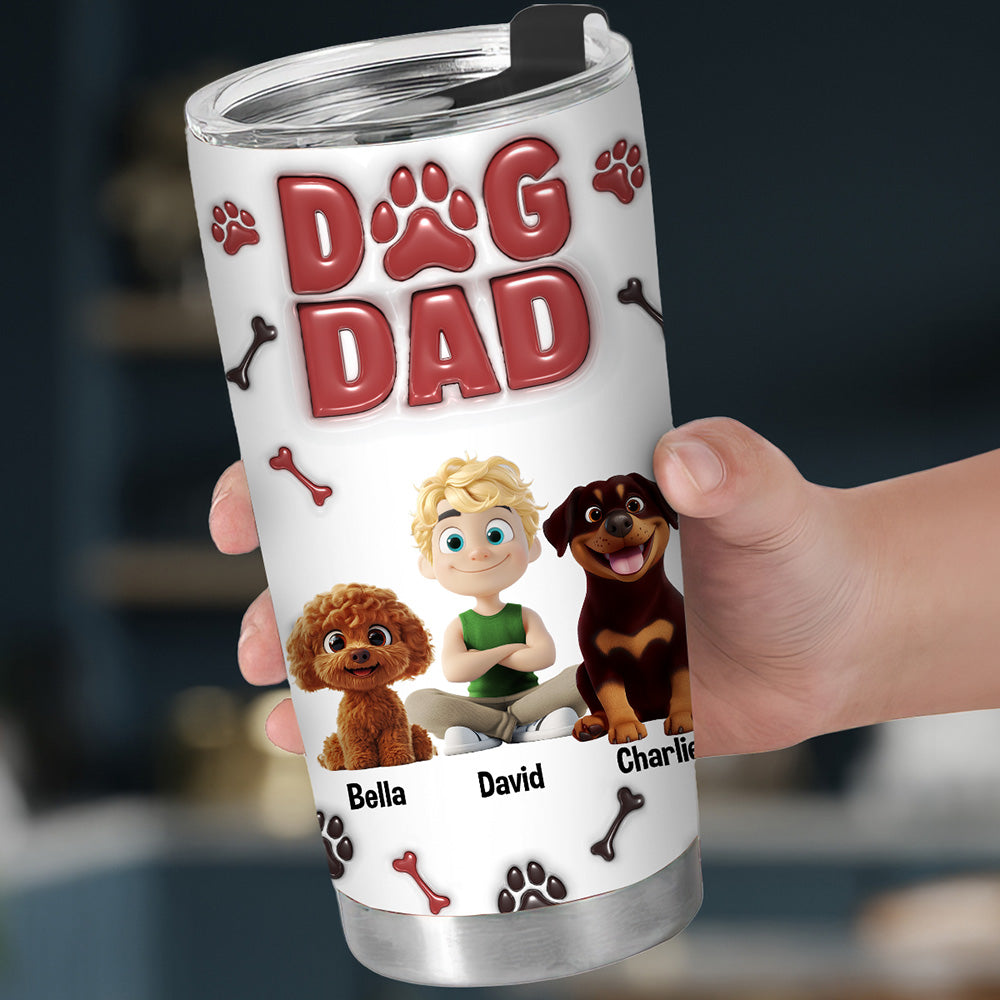 Custom Christmas Birthday Gifts For Dog Dad, Dog Lovers • Handsome Dog Daddy - Personalized 3D Inflated Effect Tumbler