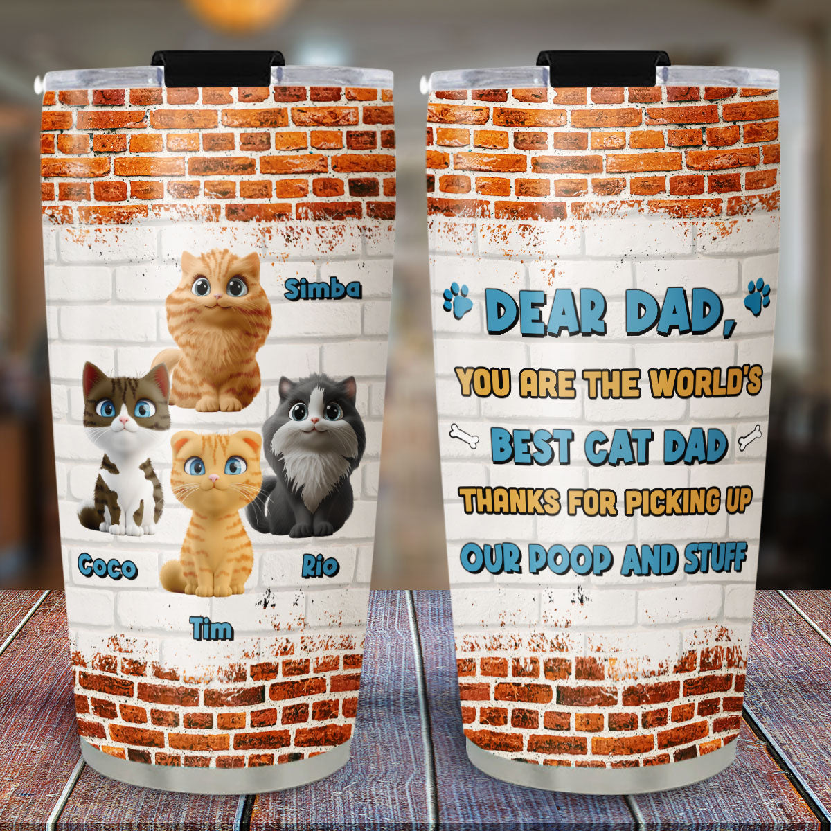 Custom Christmas Birthday Gifts For Cat Dad, Cat Lovers • Dear Dad Cat Ver - Personalized Tumbler