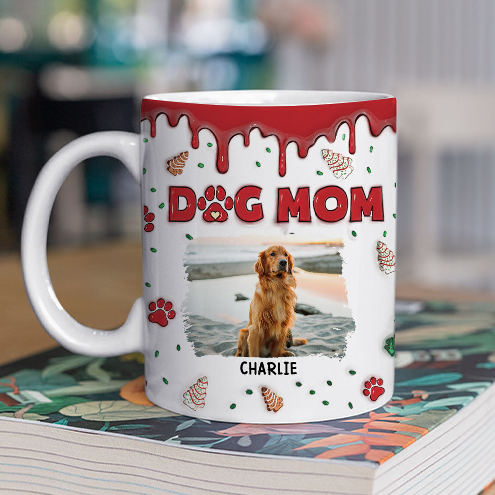 Custom Photo Christmas Birthday Gifts For Dog Lovers • Dog Mom Christmas Cake Photo - Personalized 3D Inflated Effect Mug