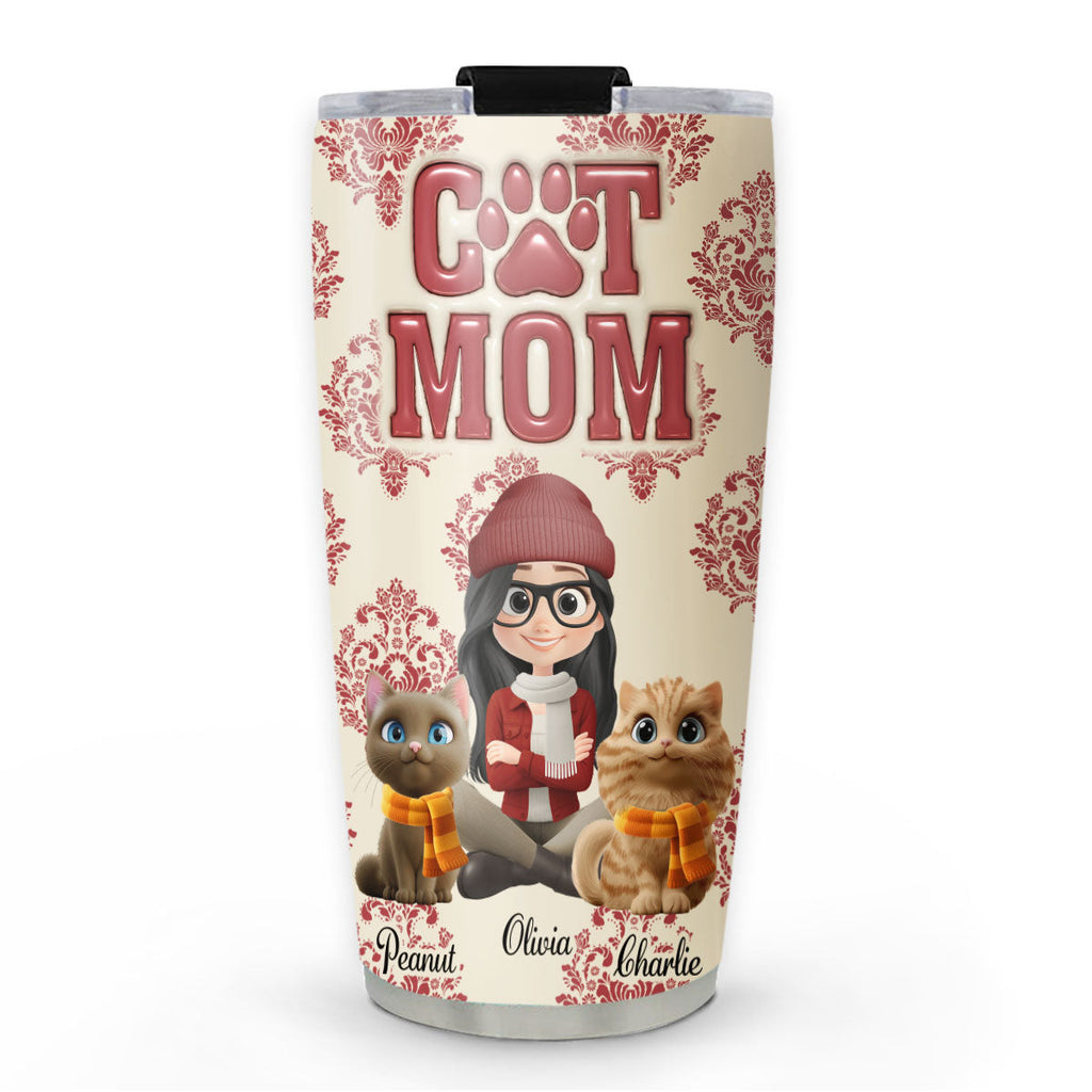 Custom Christmas Birthday Gifts For Cat Mom, Cat Lovers • Queen Of Cats - Personalized 3D Inflated Effect Tumbler