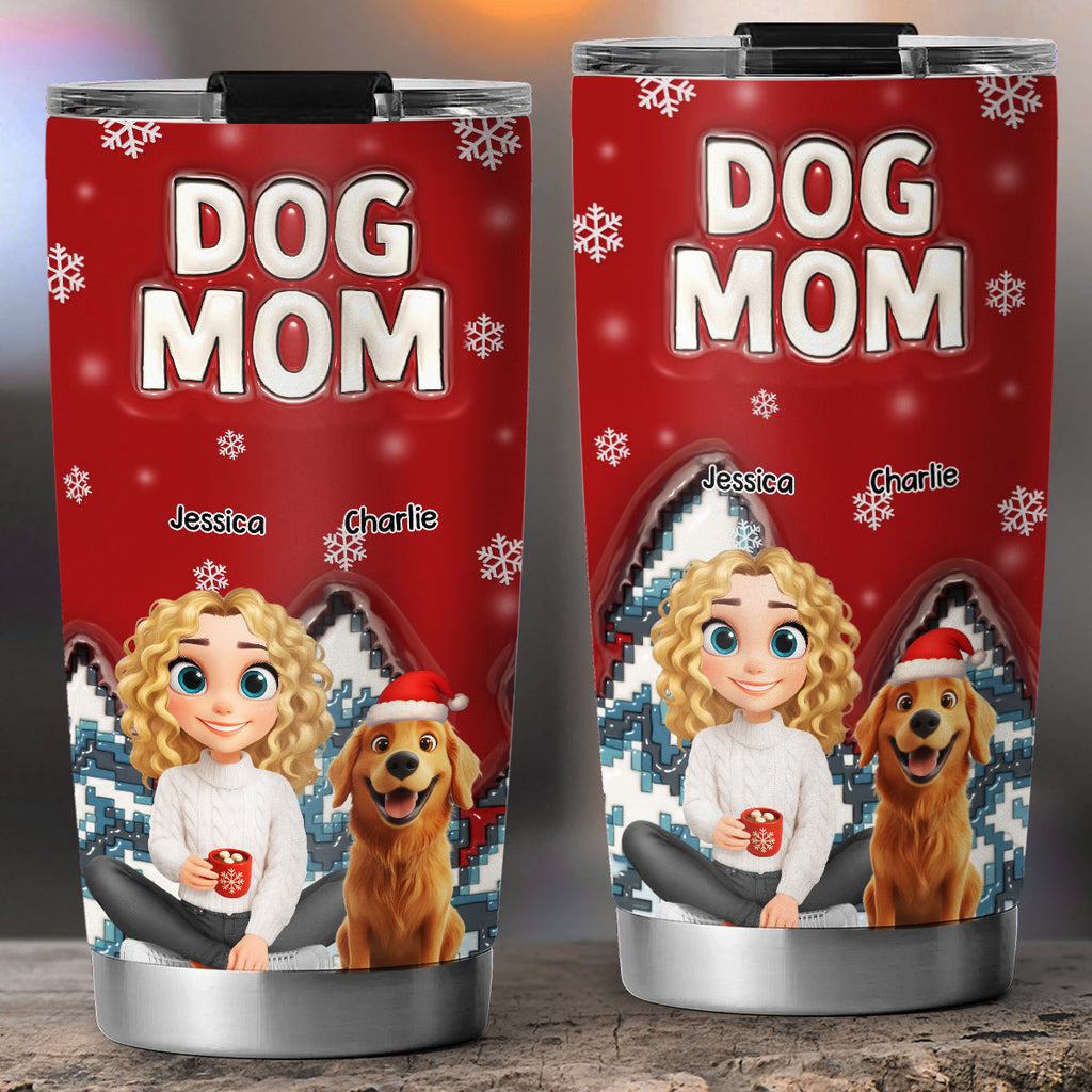 Custom Christmas Birthday Gifts For Dog Mom, Dog Lovers • Stop Here With Us Santa - Personalized 3D Inflated Effect Tumbler