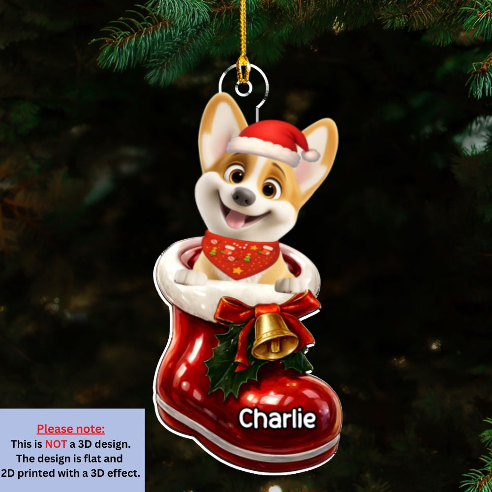 Custom Christmas Decor Home Birthday Gifts For Dog Lovers • Here In Your Shoes - Personalized 3D Effect Acrylic Ornament
