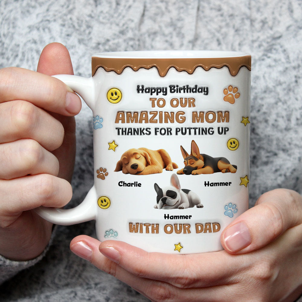 Custom Christmas Birthday Gifts For Dog Lovers • Thank You For Dad Ver Birthday - Personalized 3D Inflated Effect Mug